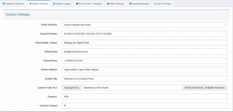 General system settings