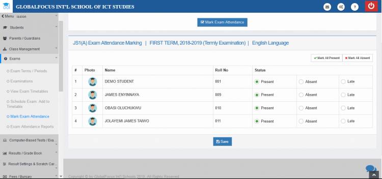 Students exam attendance