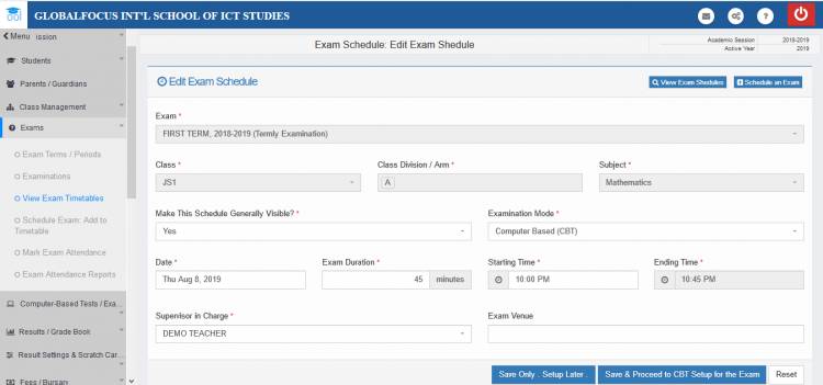 Computer based test / exam scheduling and configuration