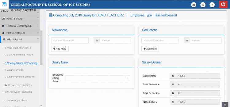 Staff monthly salary payroll processing