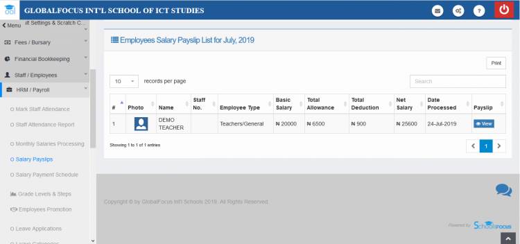 Salary pay slips